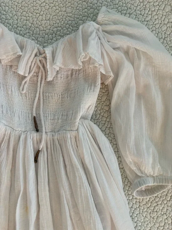 Free People White Off-Shoulder Maxi Dress with Ruffle Neckline - Picture 6 of 7